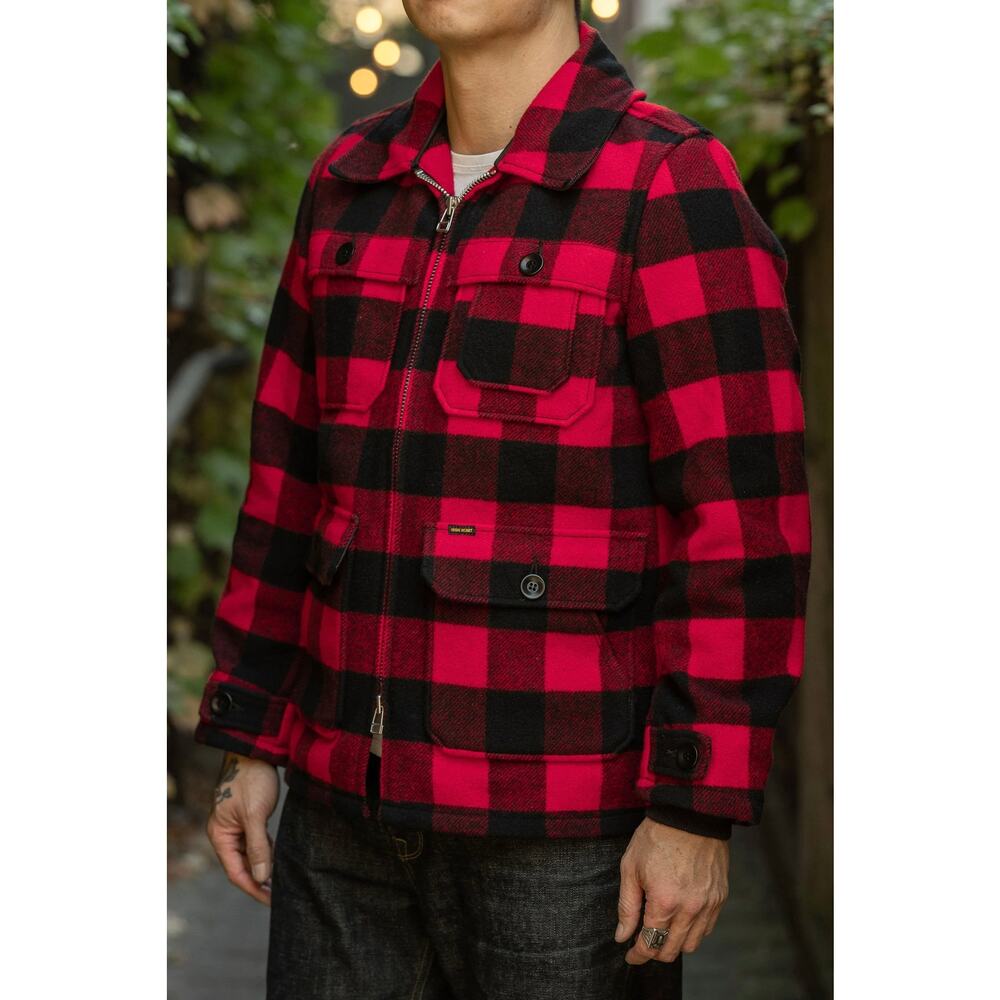 Iron Heart Wool IHW-19-RED Buffalo Check Hunting Jacket XL NEW Black Coat Japan
